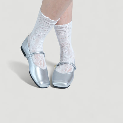 Silver Ballet Soft Leather Mary Jane Flats - tutufox - shoes