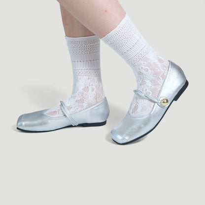 Silver Ballet Soft Leather Mary Jane Flats - tutufox - shoes
