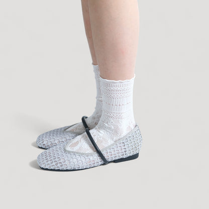 Silver Grey Mesh Strap Almond Toe Flats - tutufox - shoes