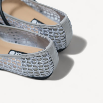 Silver Grey Mesh Strap Almond Toe Flats - tutufox - shoes