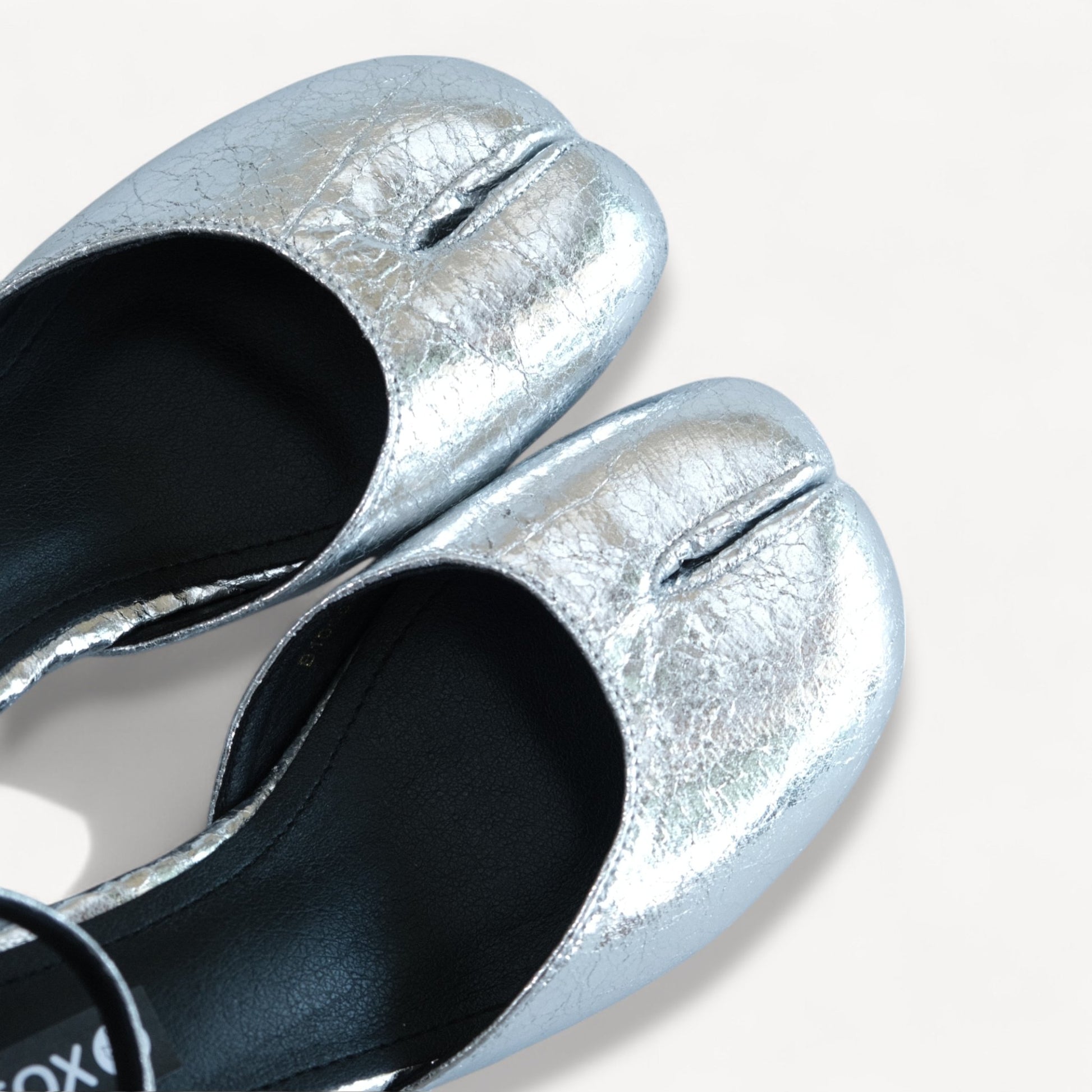 Silver Leather Ankle Strap Round Toe Flats Tabi - tutufox - tabis