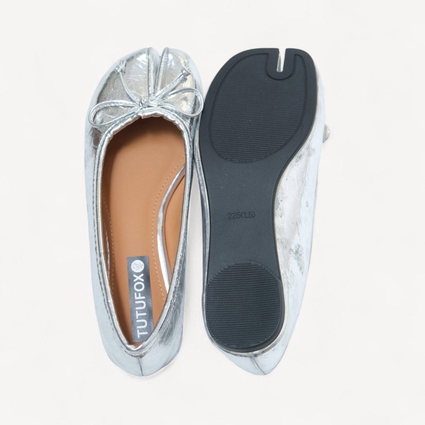 Silver Matte Bow Mary Jane Flats Tabi - tutufox - tabis