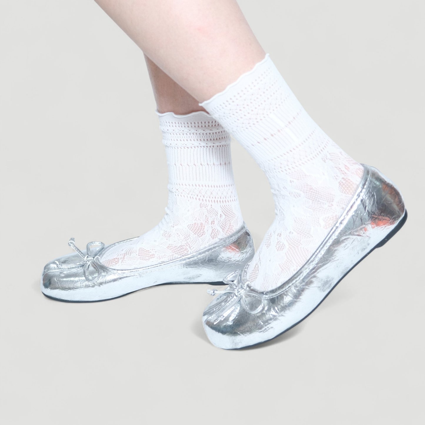 Silver Matte Bow Mary Jane Flats Tabi - tutufox - tabis