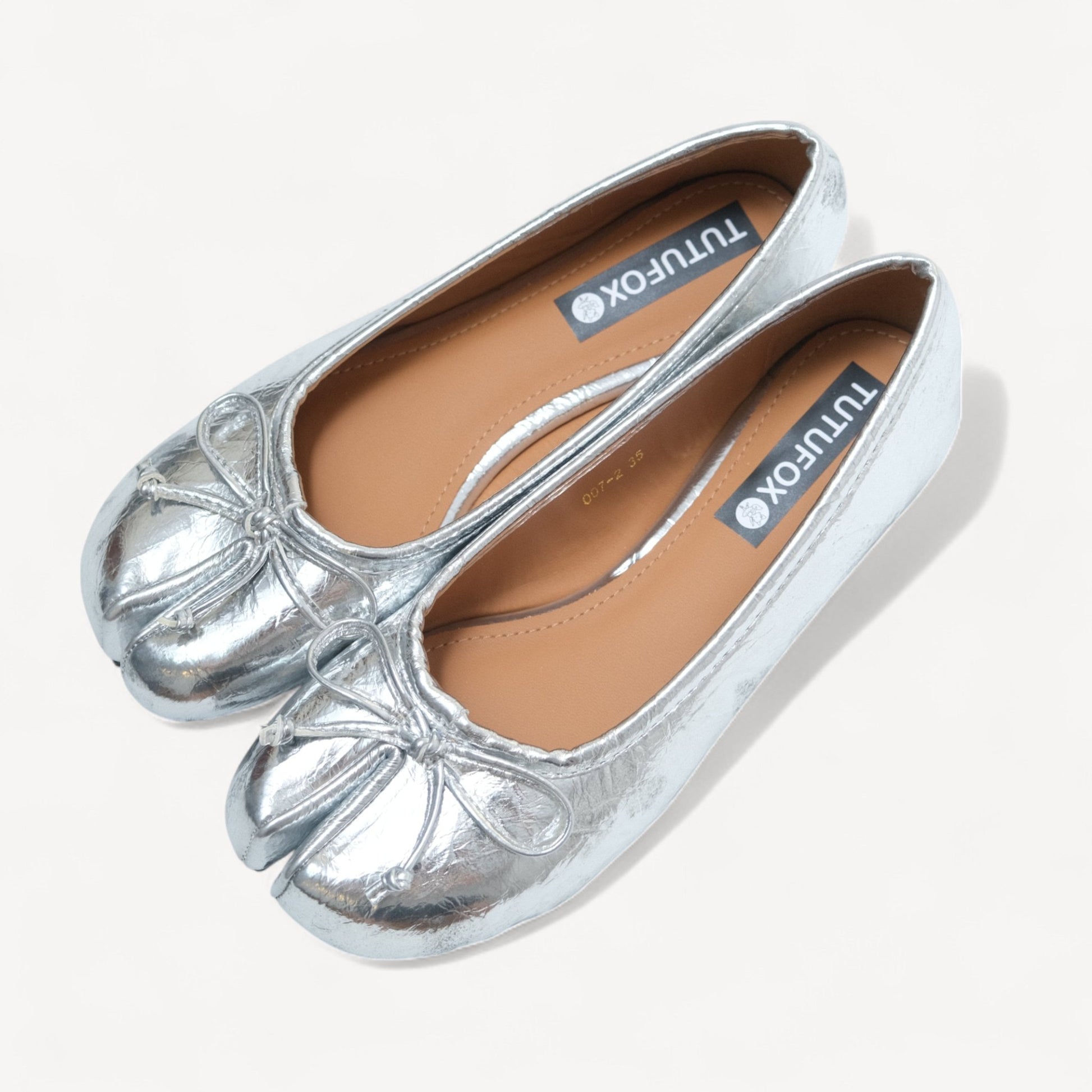 Silver Matte Bow Mary Jane Flats Tabi - tutufox - tabis
