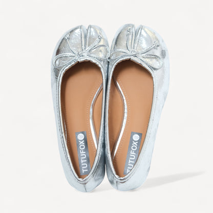 Silver Matte Bow Mary Jane Flats Tabi - tutufox - tabis