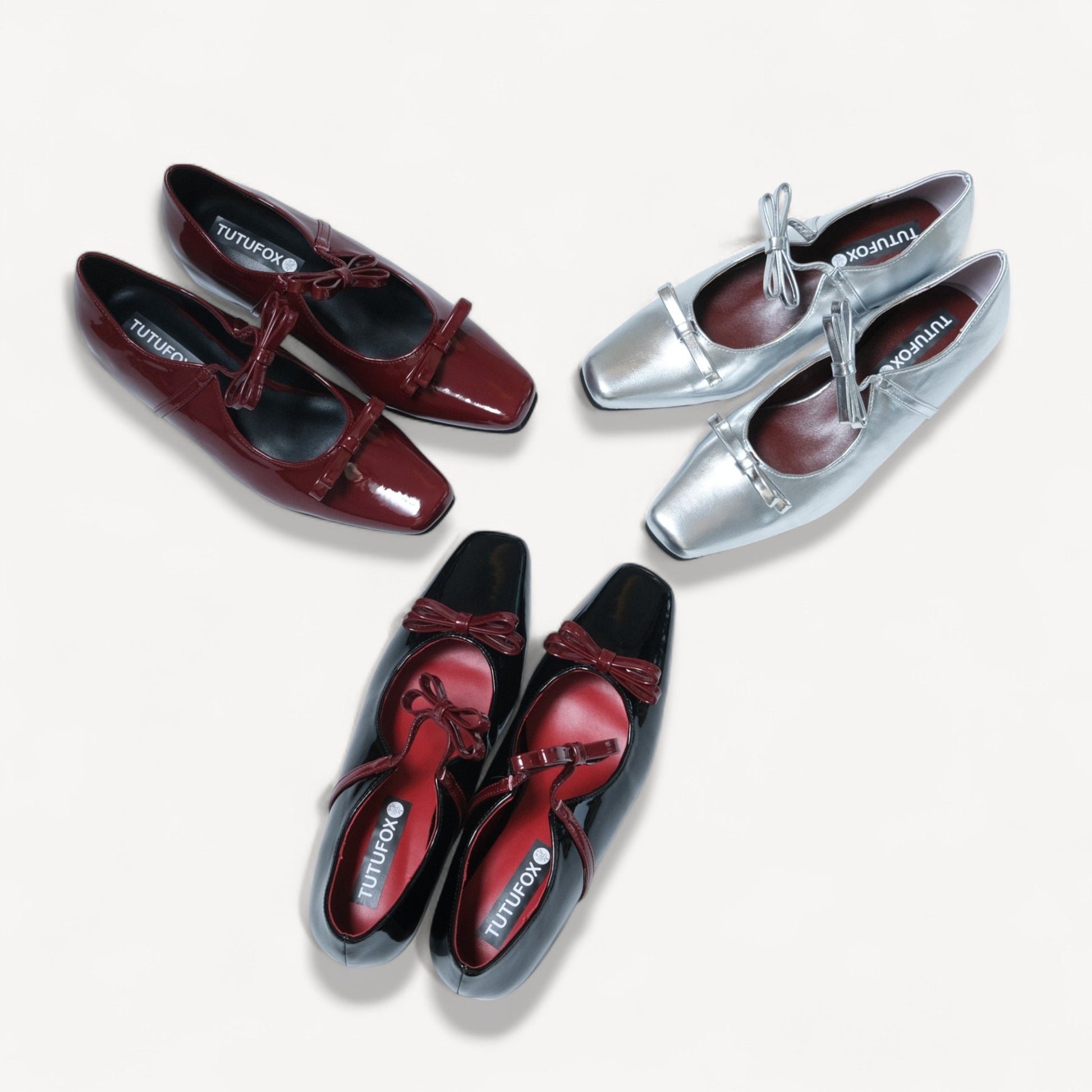 3 colors patent mary jane bow flats front view  