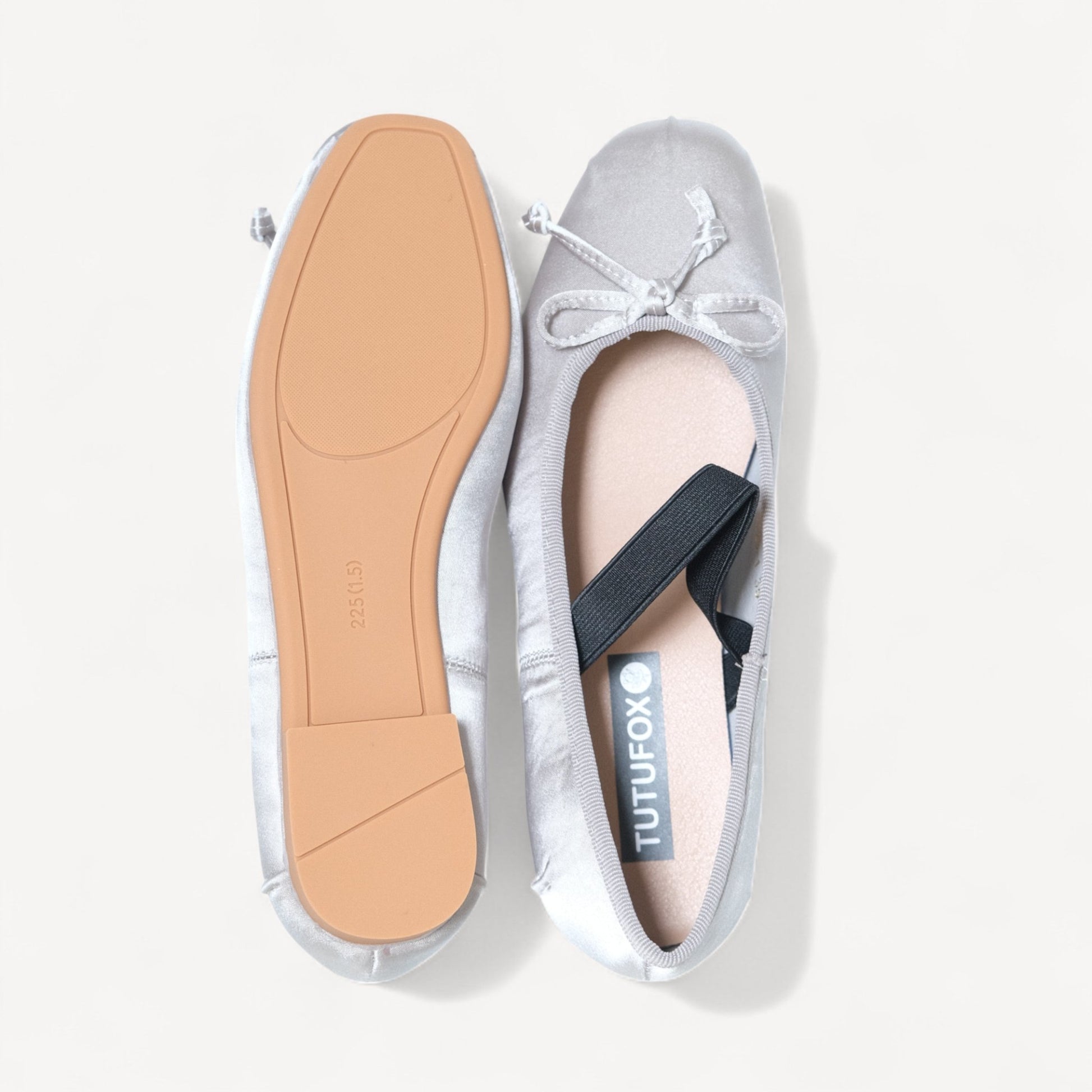 silver satin ballet flats sole view