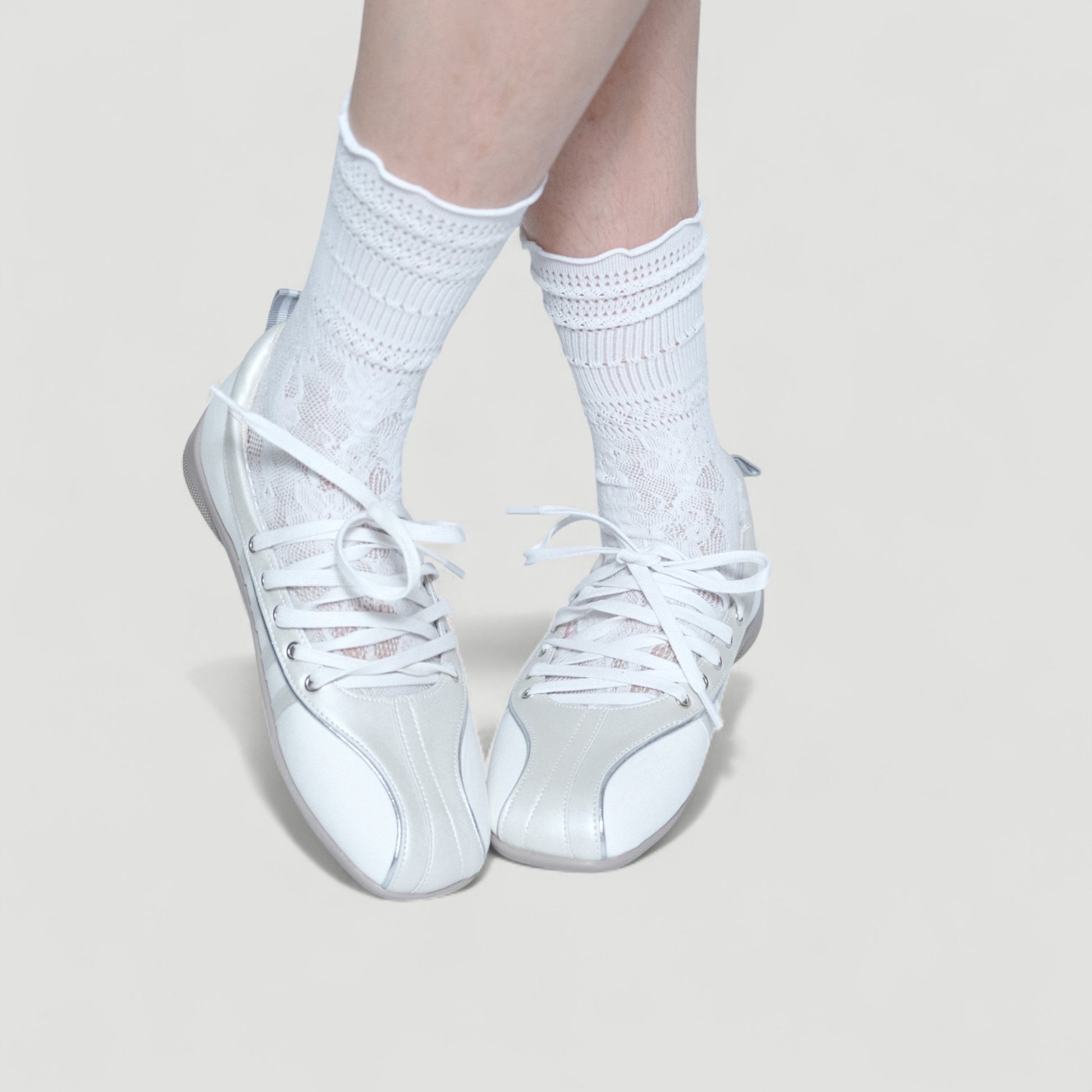 Silver White Soft Leather Square Toe Flats - tutufox - shoes