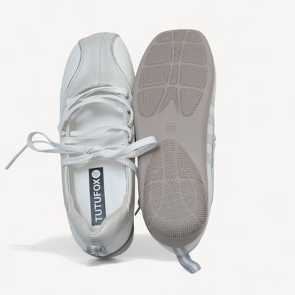 Silver White Soft Leather Square Toe Flats - tutufox - shoes