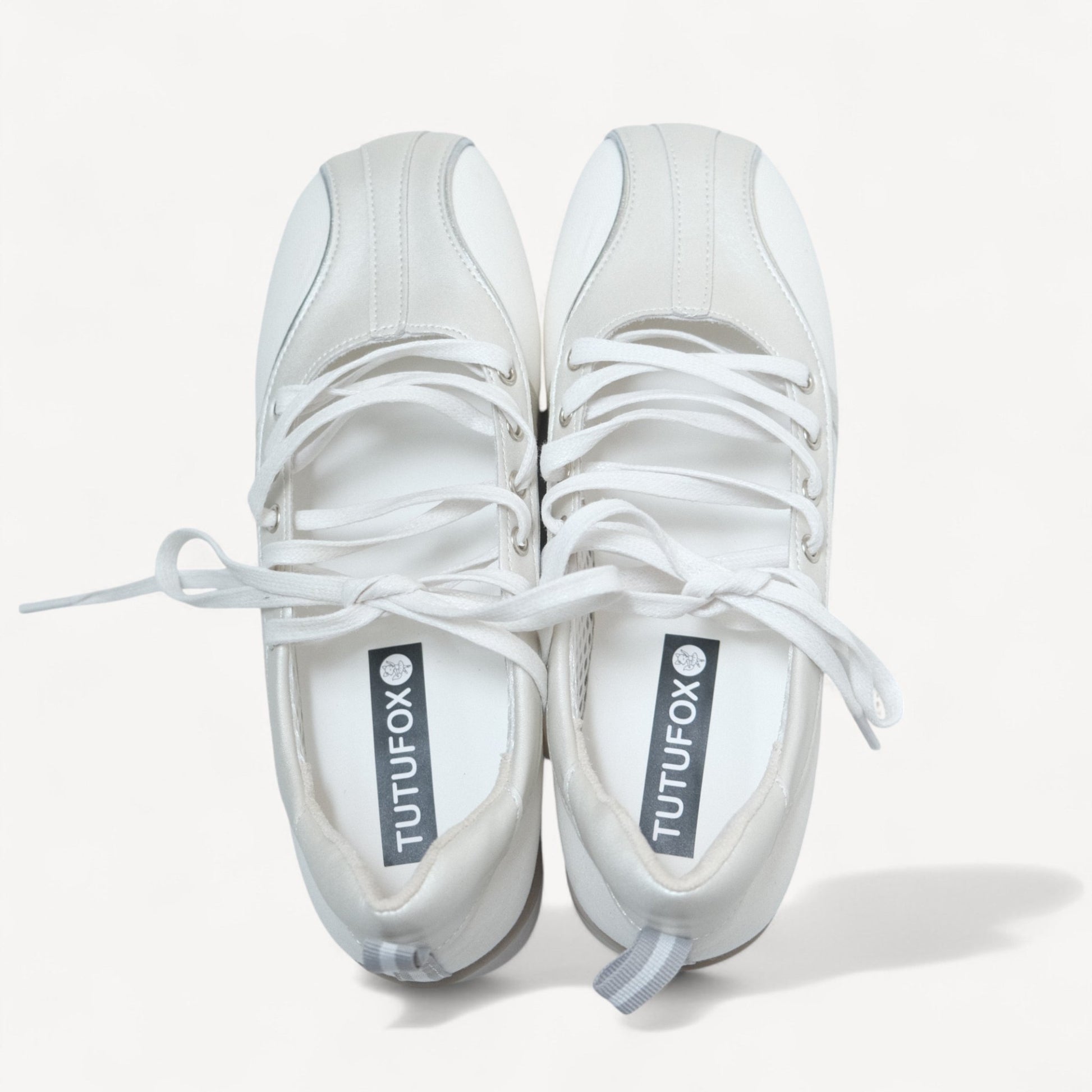 Silver White Soft Leather Square Toe Flats - tutufox - shoes