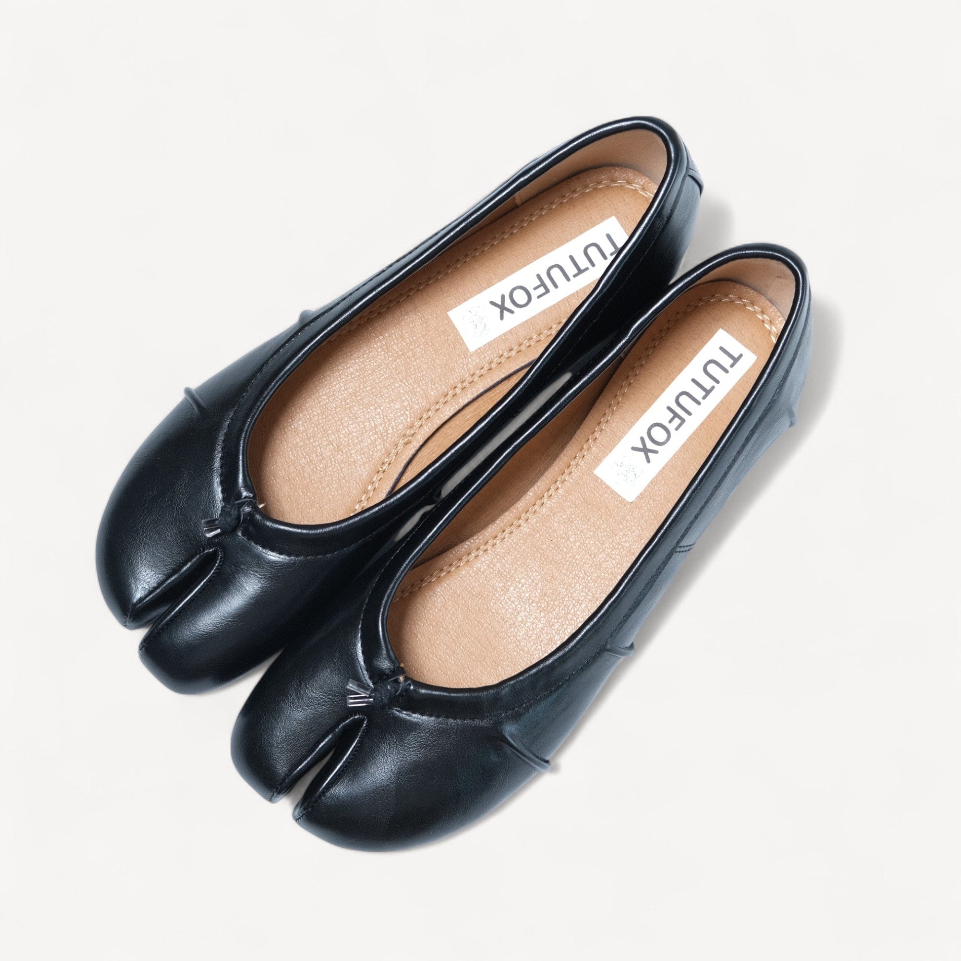 split toe leather flats tabis black oblique view