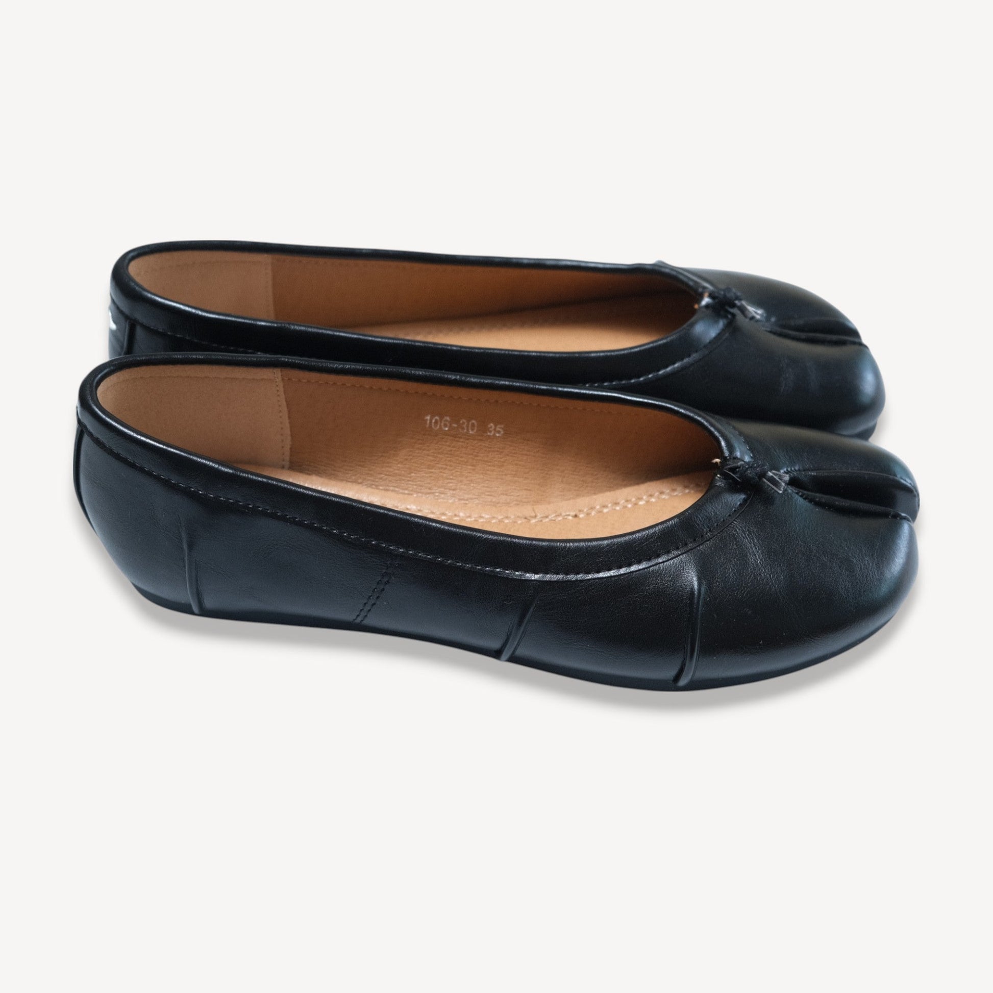 split toe leather flats tabis black right oblique view