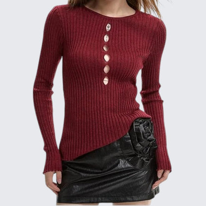 Spring & Autumn Black Hollow - Out Long - Sleeve Knitted Shirt - tutufox - 