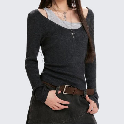 Spring & Autumn Dark Gray Two - Piece Long - Sleeve Sweater - tutufox - 