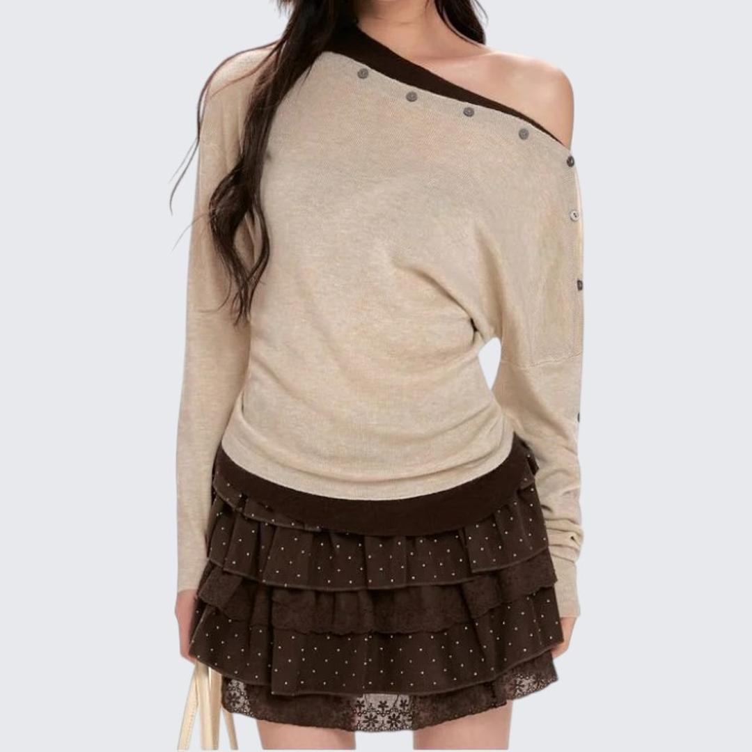 Spring & Autumn Oatmeal Off - Shoulder Long - Sleeve Sweater - tutufox - 