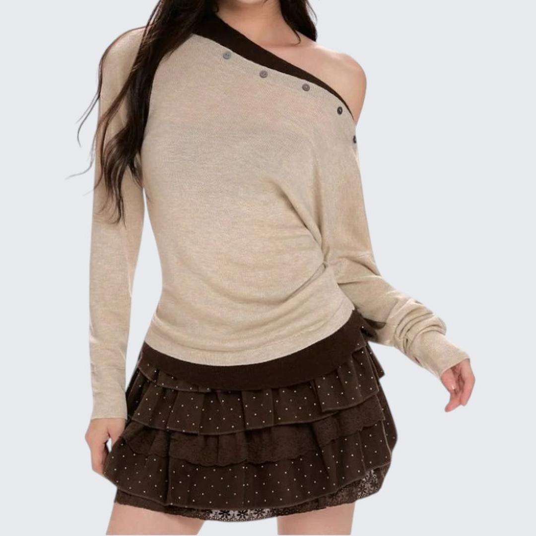 Spring & Autumn Oatmeal Off - Shoulder Long - Sleeve Sweater - tutufox - 