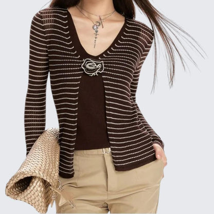 Spring & Autumn Pink Striped Two - Piece Long - Sleeve Sweater - tutufox - 