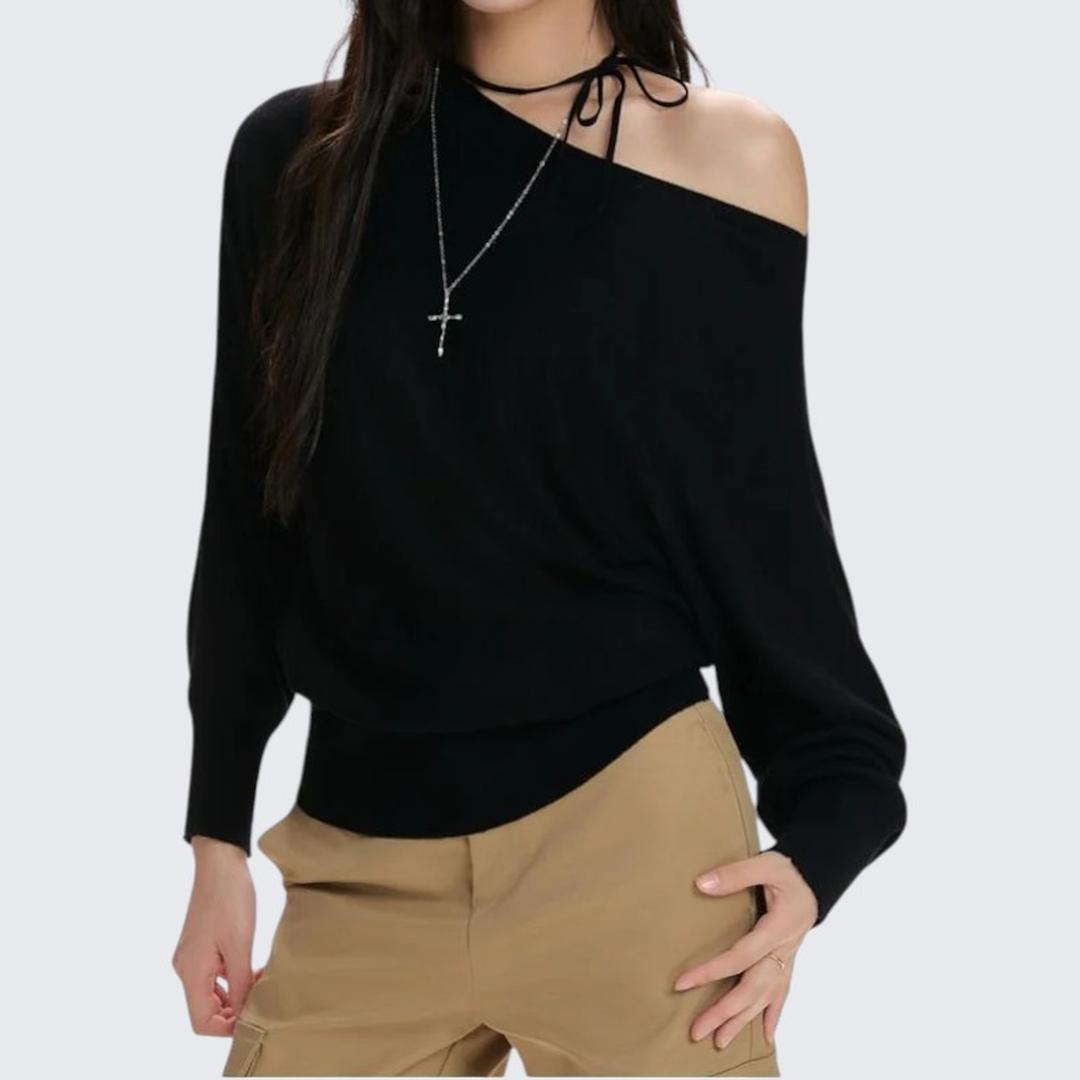 Spring & Autumn Red Oblique - Shoulder Long - Sleeve Sweater - tutufox - 