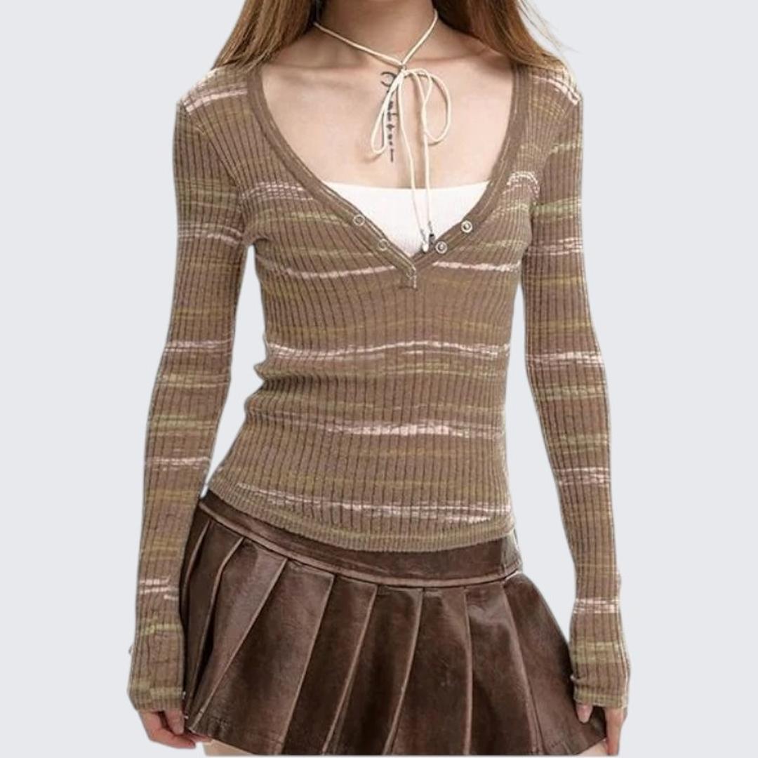 Spring & Autumn Spliced Fake Two - Piece Long - Sleeve Sweater - tutufox - 