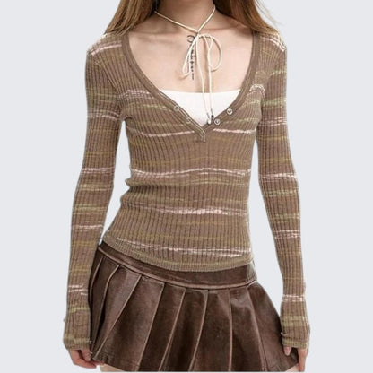 Spring & Autumn Spliced Fake Two - Piece Long - Sleeve Sweater - tutufox - 