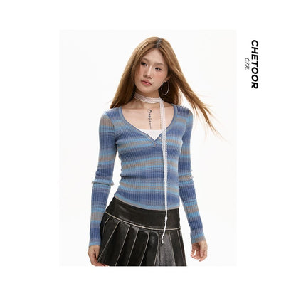 Spring & Autumn Spliced Fake Two-Piece Long-Sleeve Sweater