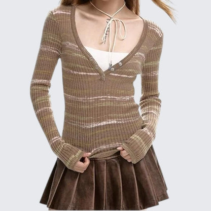 Spring & Autumn Spliced Fake Two - Piece Long - Sleeve Sweater - tutufox - 