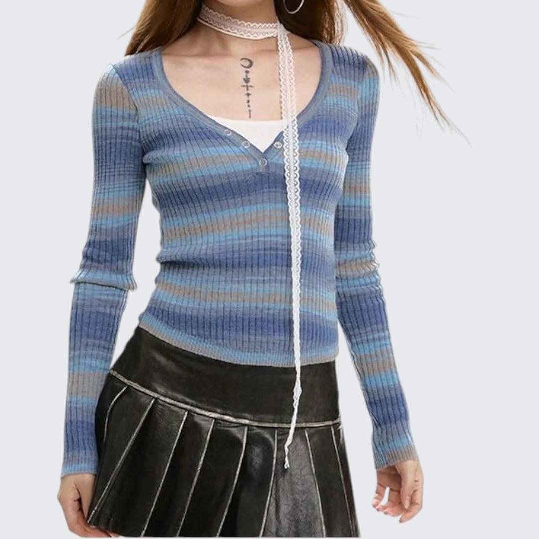 Spring & Autumn Spliced Fake Two - Piece Long - Sleeve Sweater - tutufox - 