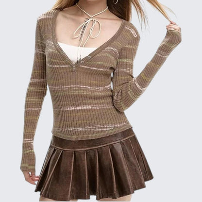 Spring & Autumn Spliced Fake Two - Piece Long - Sleeve Sweater - tutufox - 
