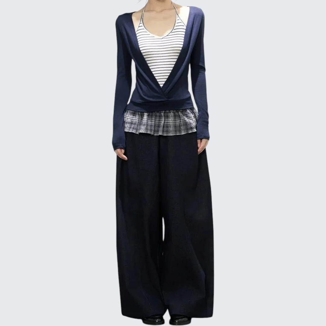 Spring - Autumn Two - In - One Halter Neck Horizontal - Stripe Knit Top With Sweet - Spicy Vibe & Slimming Fit - tutufox - 