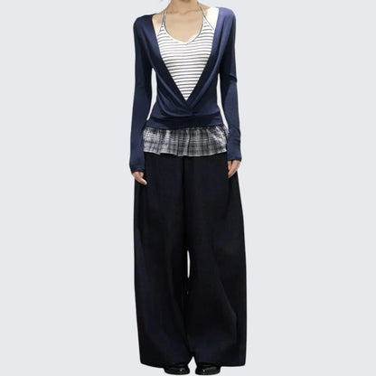 Spring - Autumn Two - In - One Halter Neck Horizontal - Stripe Knit Top With Sweet - Spicy Vibe & Slimming Fit - tutufox - 