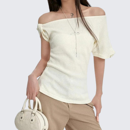 Summer Asymmetrical Slant - Neck Sleeve - Less E - Girl T-Shirt With Oversized Fit & Shoulder - Baring Design - tutufox - 