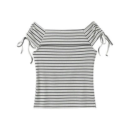 Summer Designer Off - The - Shoulder Stripe E - Girl T-Shirt - tutufox - 