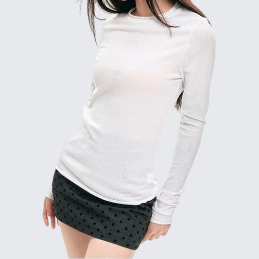Summer White Thin Long-Sleeve T-Shirt