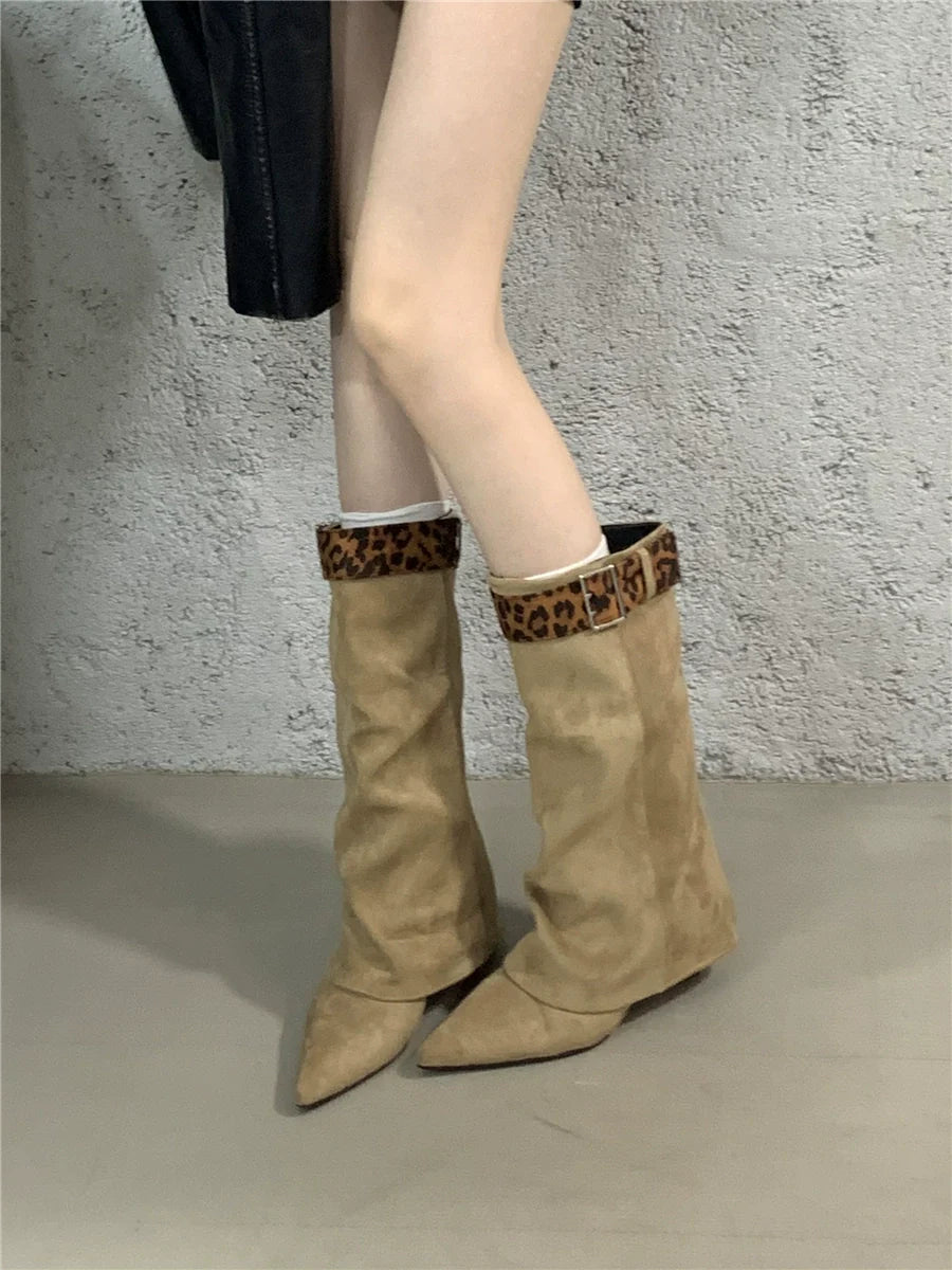 Unique Design Two Way Wedge Fashion Over The Knee Suede Western Cowboy Boots - tutufox - shoes