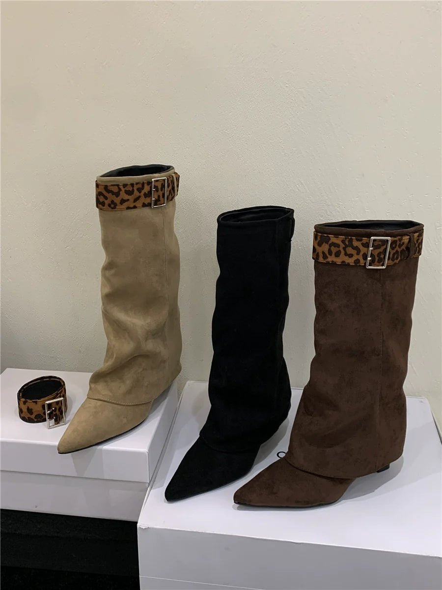 Unique Design Two Way Wedge Fashion Over The Knee Suede Western Cowboy Boots - tutufox - shoes