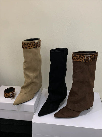 Unique Design Two Way Wedge Fashion Over The Knee Suede Western Cowboy Boots - tutufox - shoes