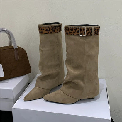 Unique Design Two Way Wedge Fashion Over The Knee Suede Western Cowboy Boots - tutufox - shoes