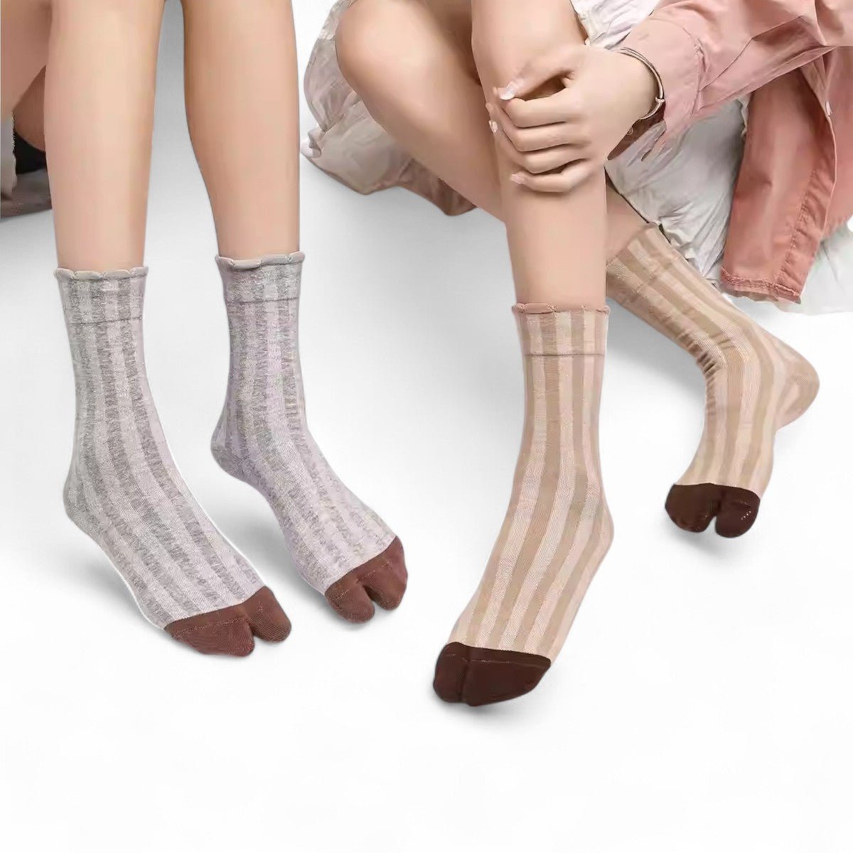 Vertical Stripes Mid - Calf Tabi Toe Socks - tutufox - 