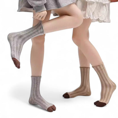 Vertical Stripes Mid - Calf Tabi Toe Socks - tutufox - 