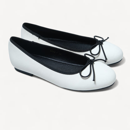 white almond toe bow ballet flats right oblique view  