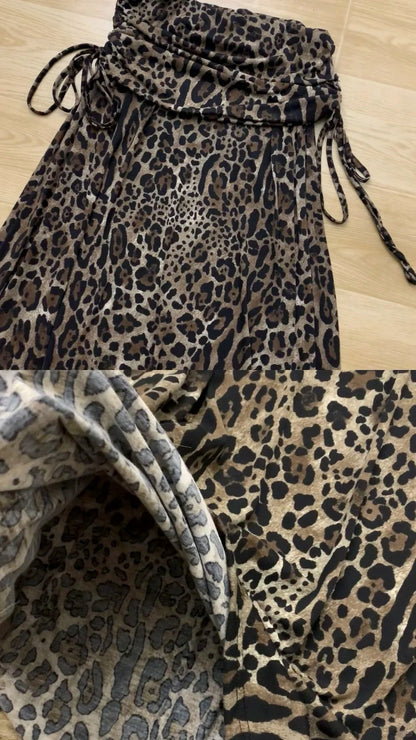 White Crossover Top with Leopard Skirt and Fur Scarf Y2K Outfit - tutufox - 