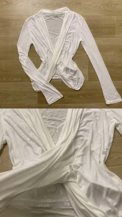 White Crossover Top with Leopard Skirt and Fur Scarf Y2K Outfit - tutufox - 