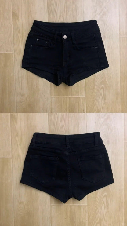 White One Shoulder Sleeveless Top and Black Denim Mini Shorts Y2K Two Piece Sets - tutufox - 