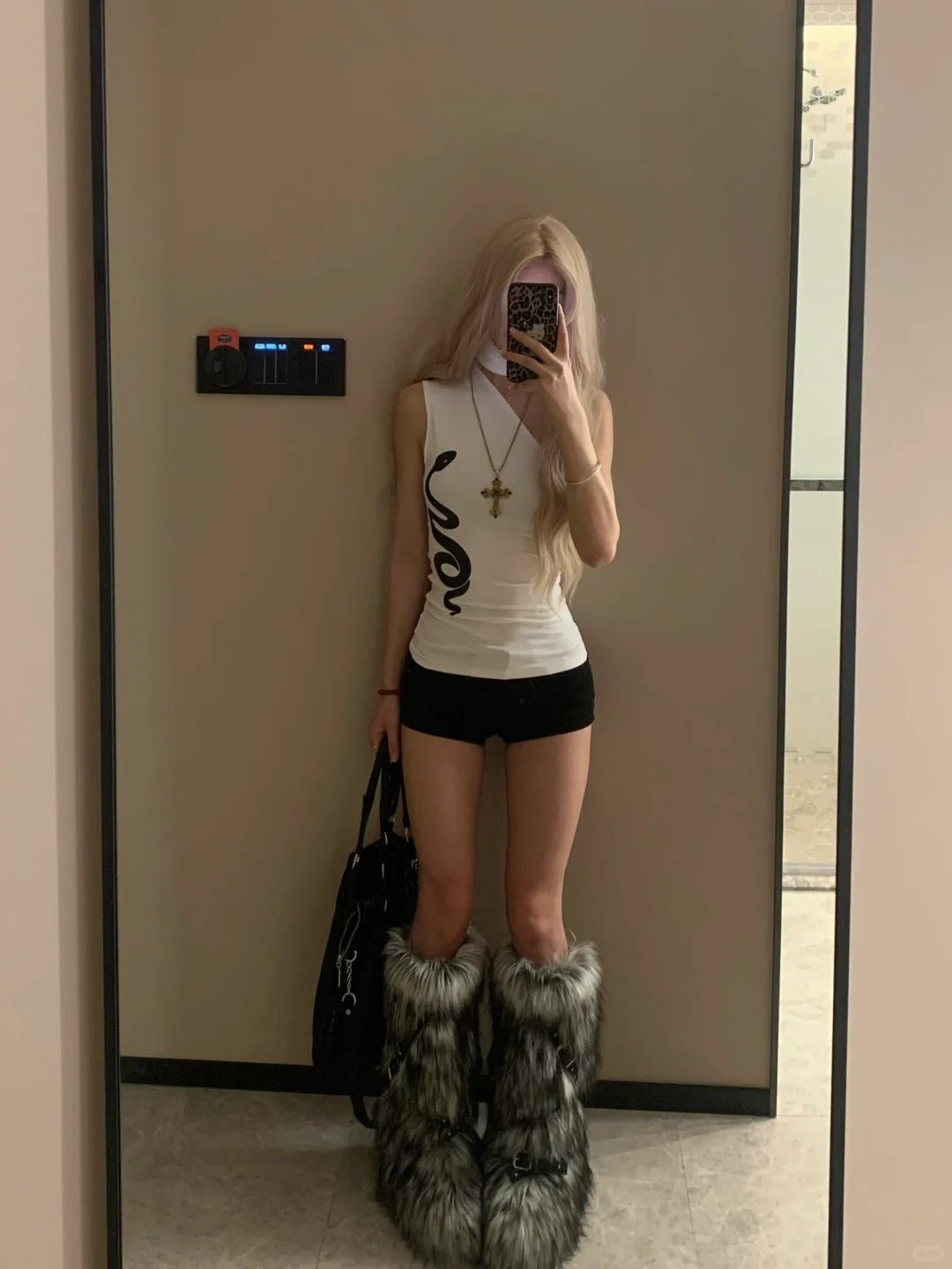 White One Shoulder Sleeveless Top and Black Denim Mini Shorts Y2K Two Piece Sets - tutufox - 