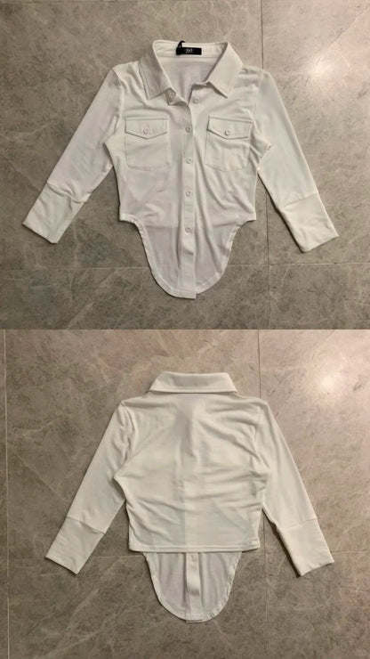 White Slim Shirt and Flare Jeans Y2K Outfit - tutufox - 