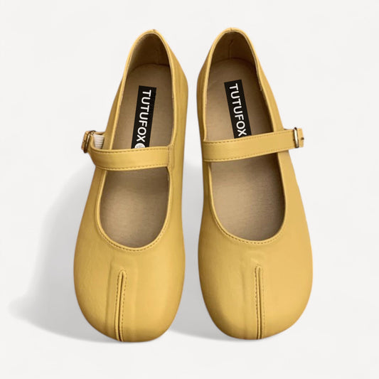 White Soft Leather Mary Jane Flat Fake Split - Toe Tabi - tutufox - shoes