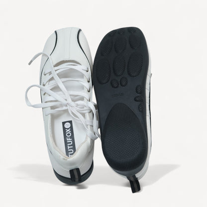 White Soft Leather Square Toe Balletsneaker Flats - tutufox - shoes