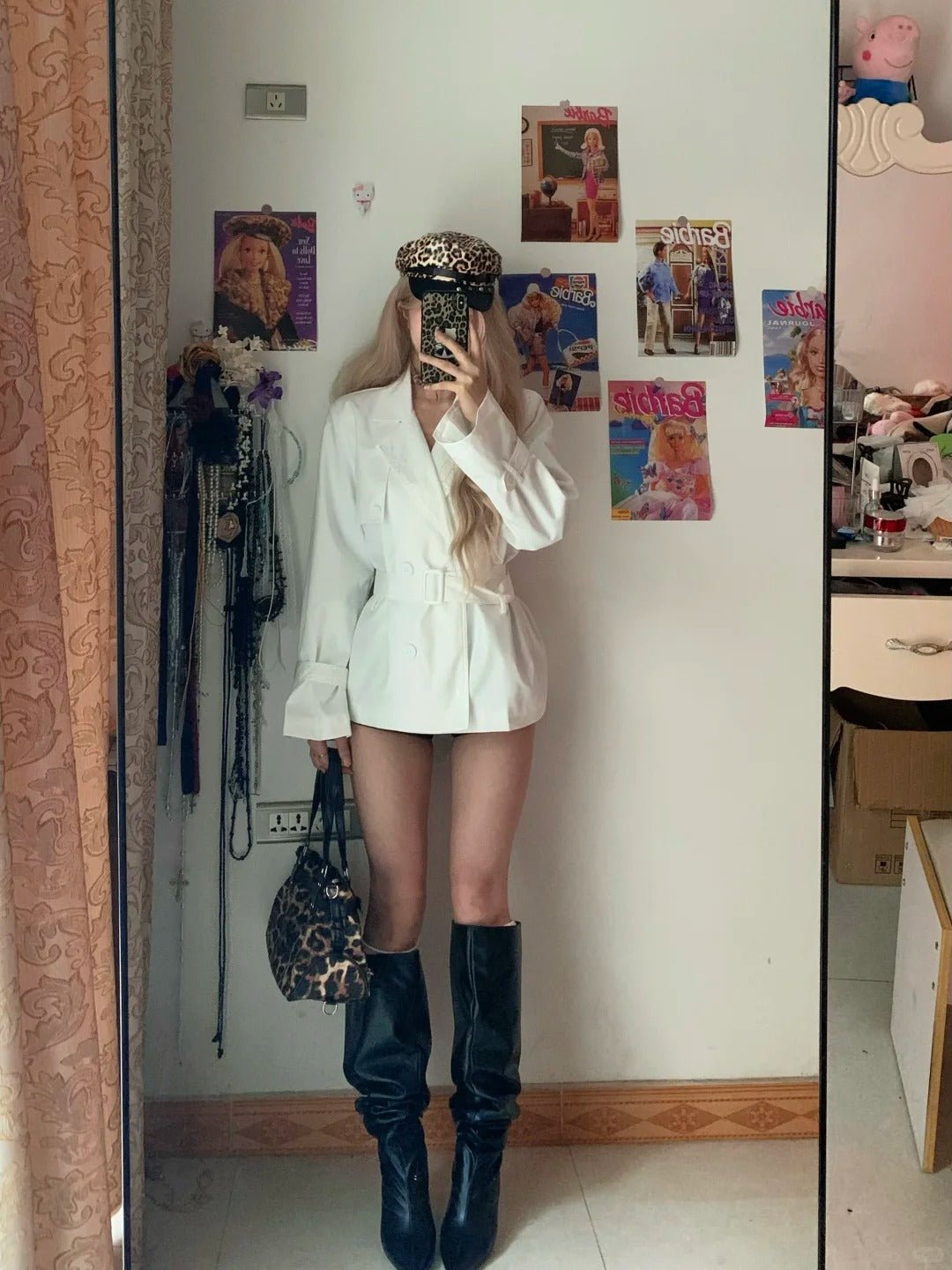 White Waist - Tie Mid - Length Blazer Dress Y2K Dress - tutufox - 