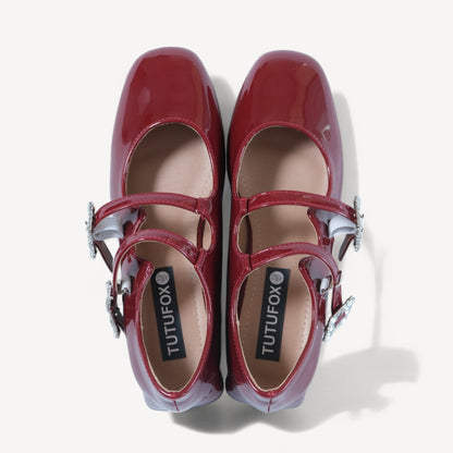 Wine Red Ballet Strap Mary Jane Flats - tutufox - shoes