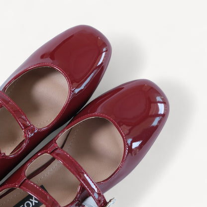 Wine Red Ballet Strap Mary Jane Flats - tutufox - shoes